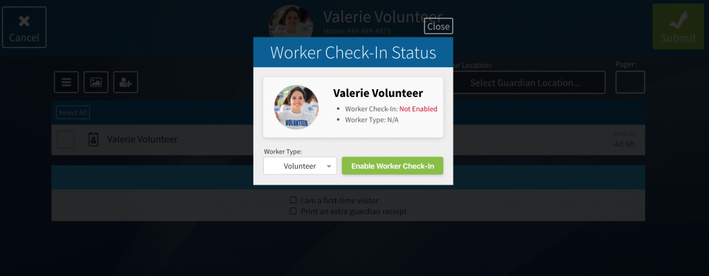 Enable worker check-in from a check-in station.