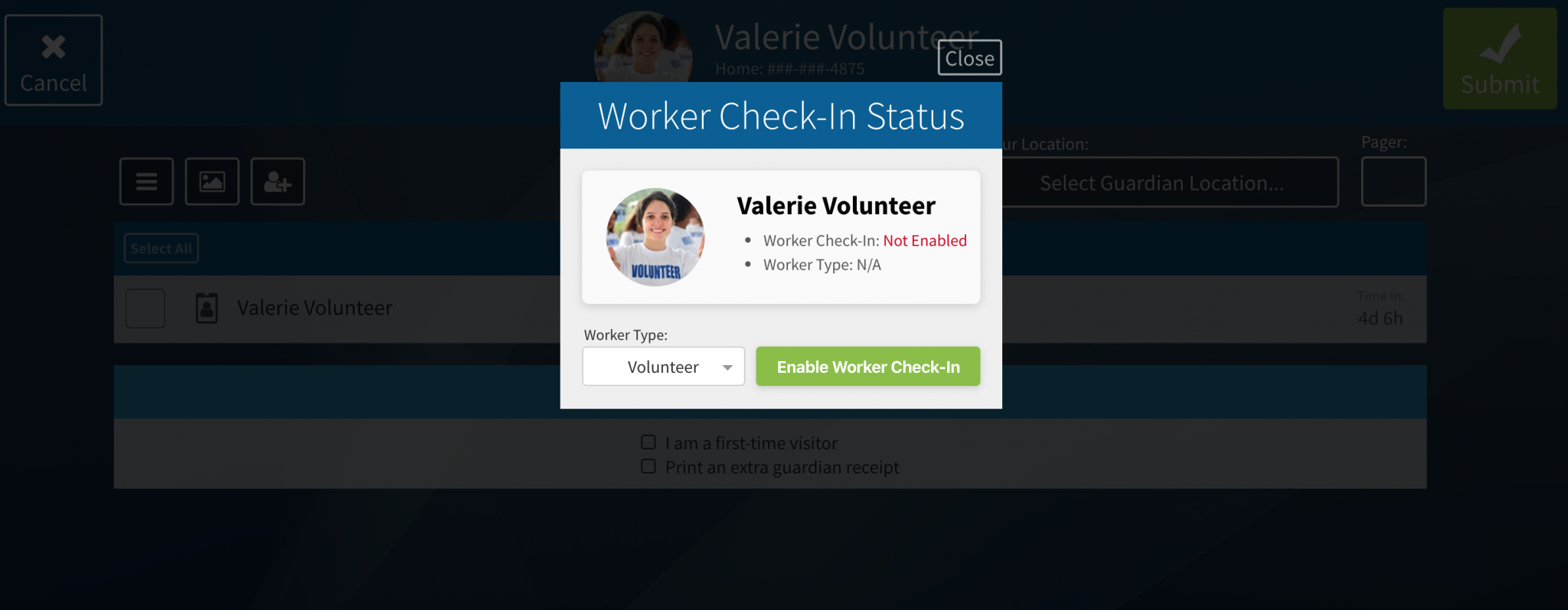 Worker Check In Worker (Volunteer or Employee) Check-in - KidCheck
