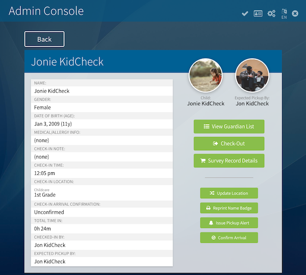 View a child's details via the Admin Console