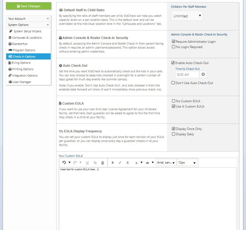 Custom Guardian Checkin Agreements (EULA) KidCheck