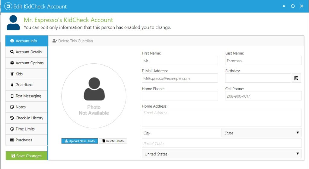 Updating a Guardian's Account - KidCheck
