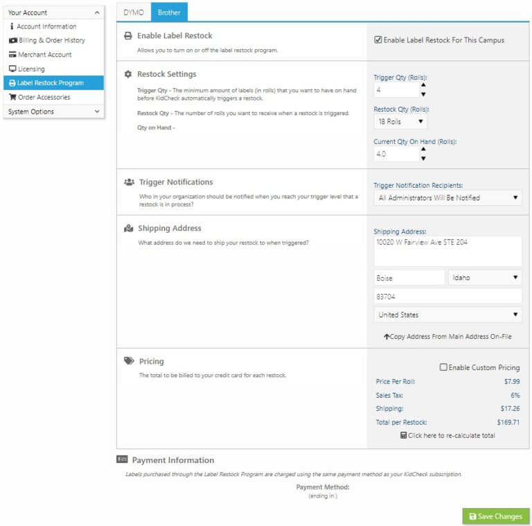 Label Restock Program - Save Money - KidCheck