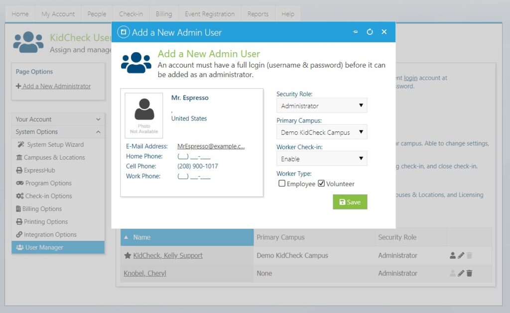 Adding/Removing an Administrator - KidCheck