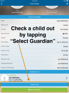 KidCheck Secure Children's Check-In Admin Console App Check-Out Feature
