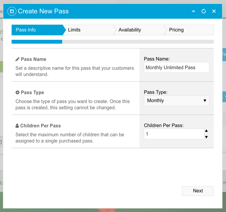 Create pass modal