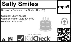 KidCheck Secure Children's Check-In Child Label