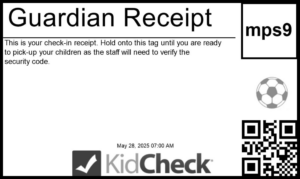 KidCheck Secure Children's Check-In Guardian Receipt